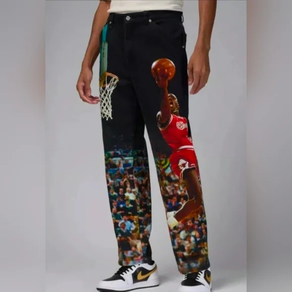 Nike Air Jordan Printed Twill Black Pants Jumpman HF0045-010 Men's US 36 - Picture 1 of 13